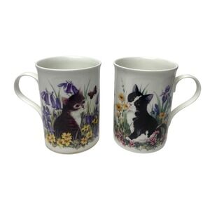 Golden Crown Fine Bone China Kitten Mugs Made in‎ England Cat Tea Cups Set of 2